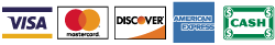 Visa, MasterCard, Discover, American Express & Cash