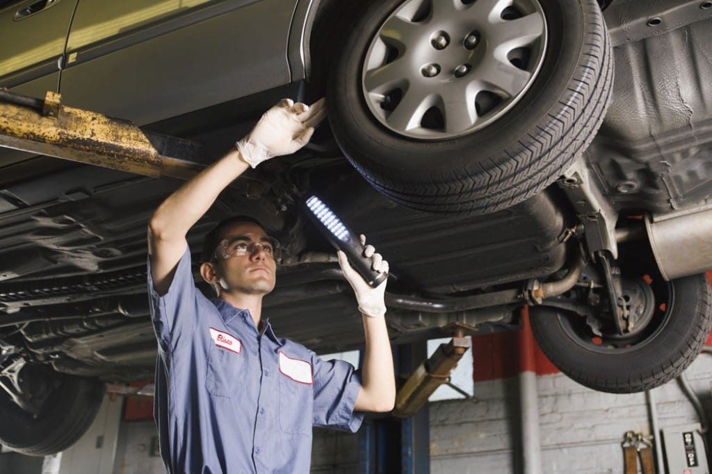 Mechanic Inspecting Tire